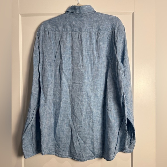 Kenzo Homme Blue 100% linen long sleeve button down shirt - Picture 5 of 11